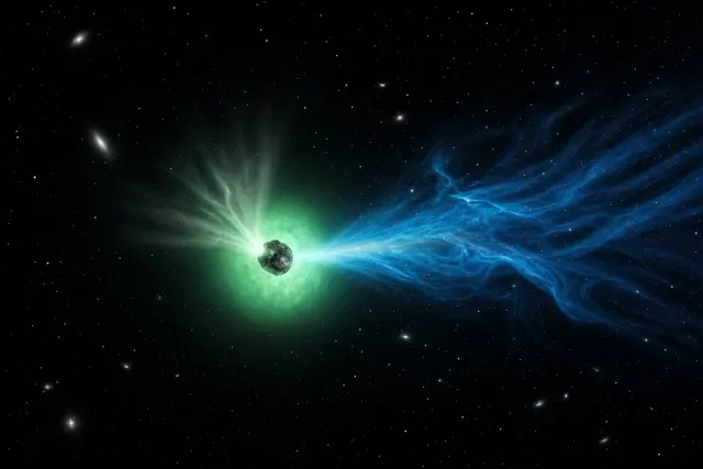 Telescopic Deep-Field Macro of Cometary Nucleus and Jets