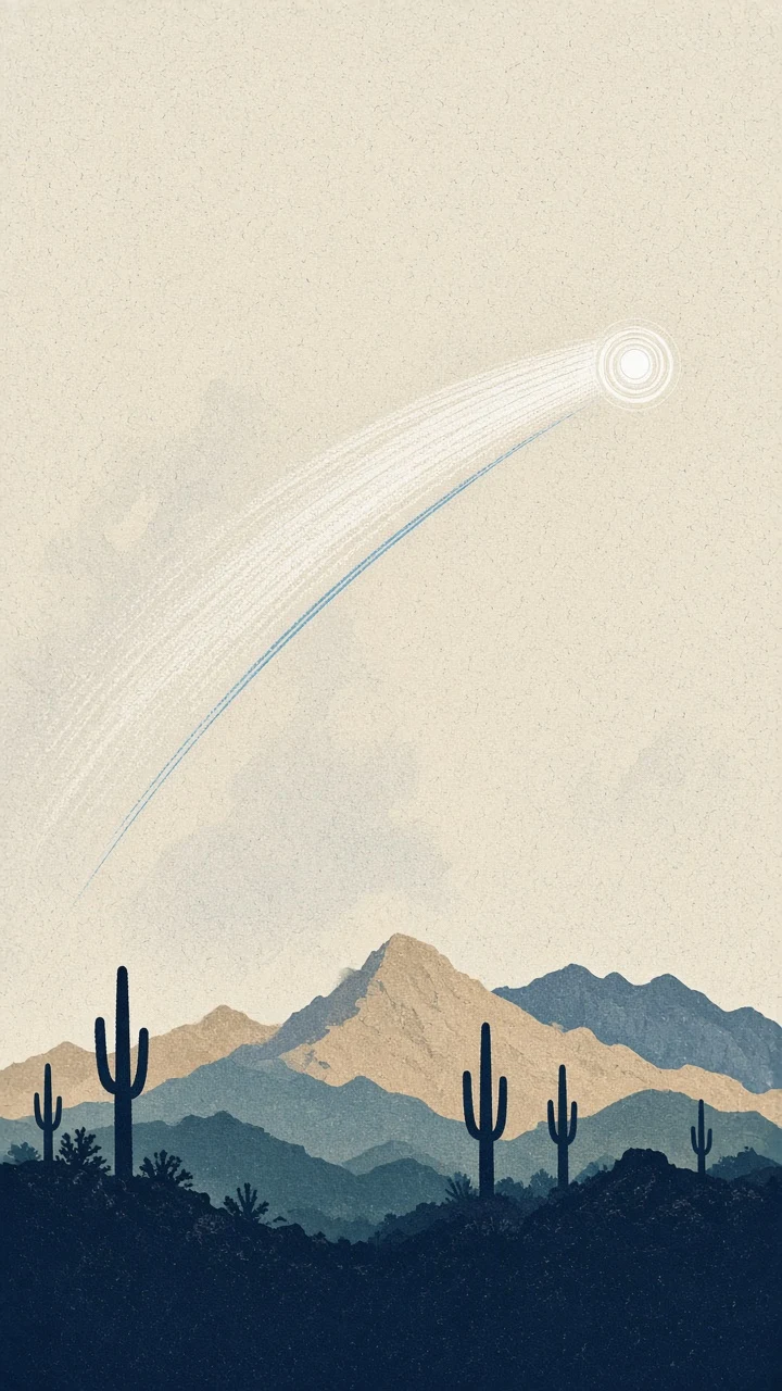 Minimalist Silkscreen Desert Saguaro Under Midnight Visitor