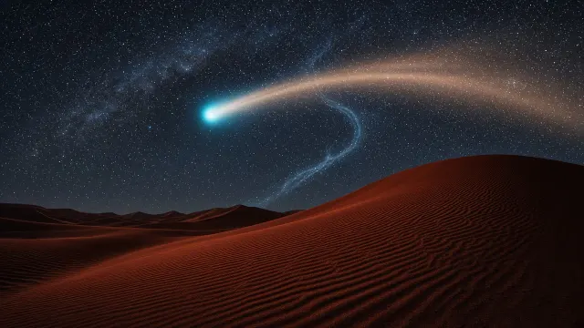 Namib Desert Dune Crest Leading Toward Sweeping Comet Plumes