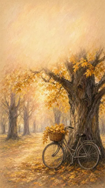 Impressionist Soft Pastel Sketch of Vintage Bicycle Basket Full of Golden Foliage