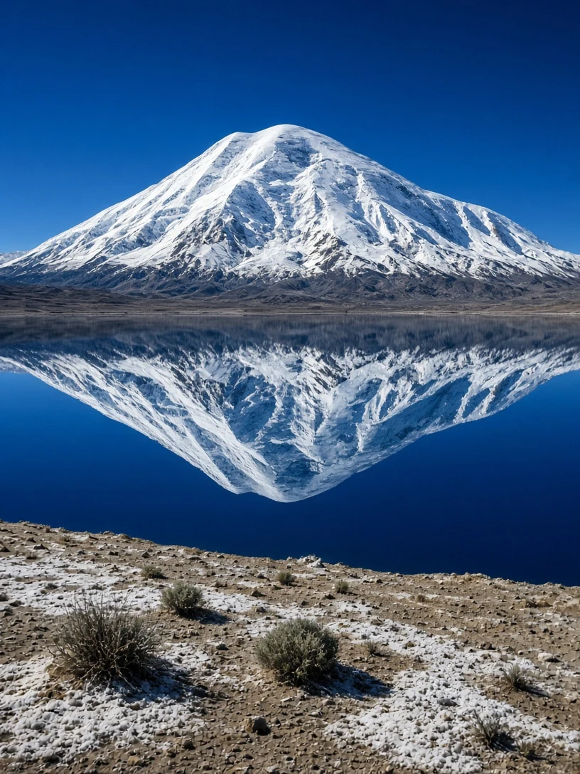 High Pamir Karakul Lake and Muztagh Ata Reflection