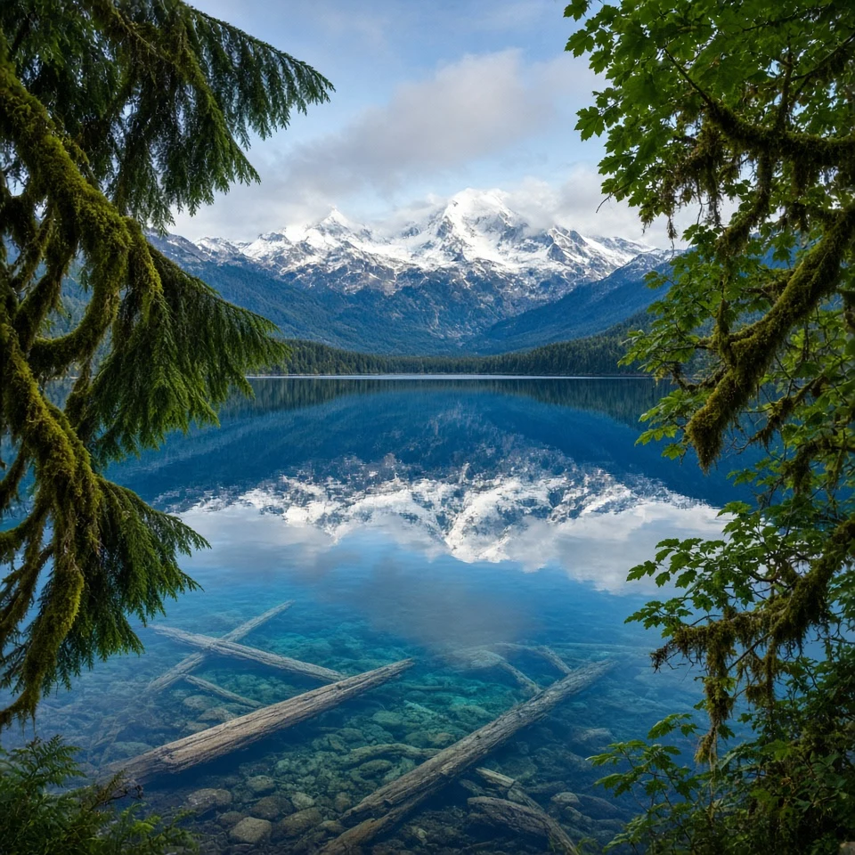 Mount Olympus and Enchanted Rainforest Waters of Lake Crescent