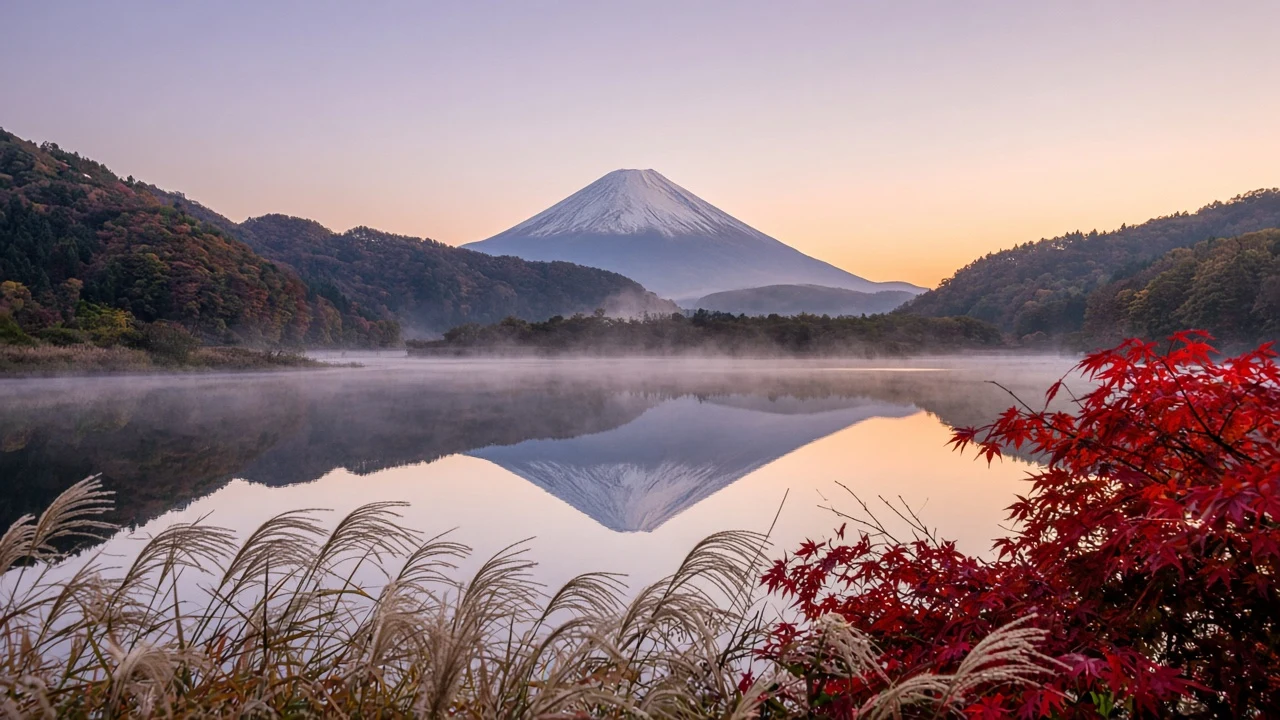 Sakasa Fuji Perfect Double Reflection at Lake Shoji