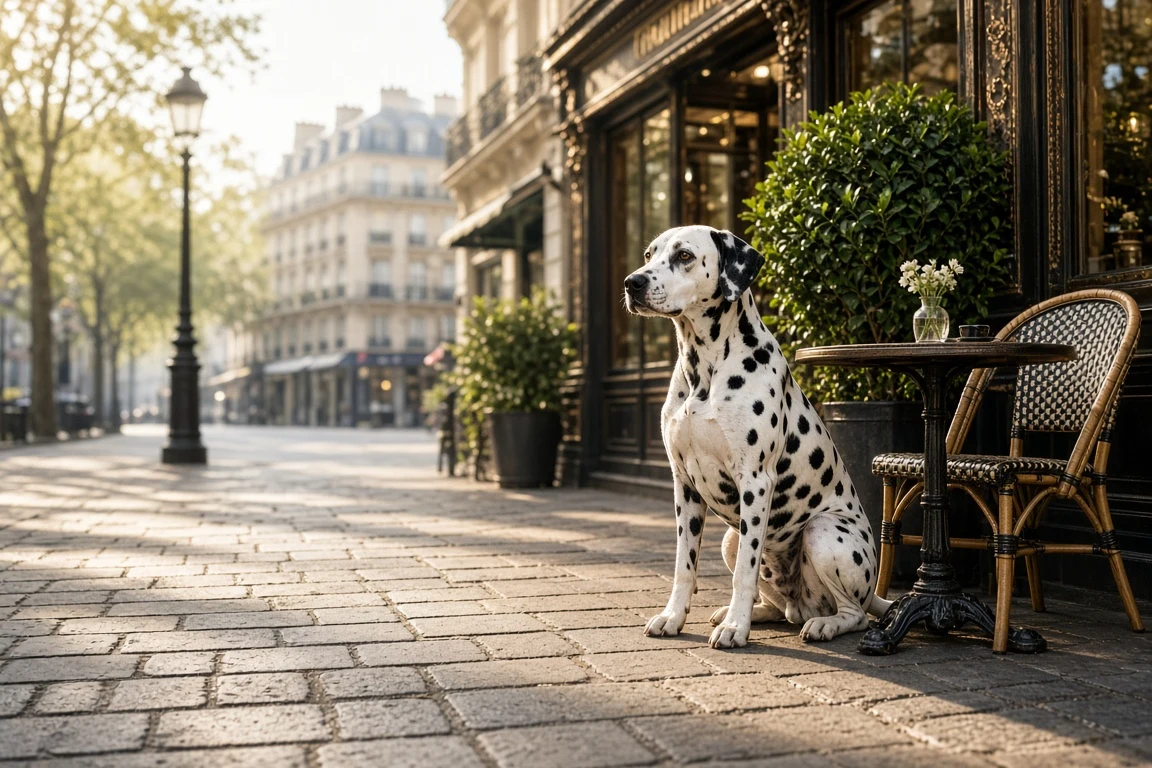 Sunlit Dalmatian by Parisian Bistro Table