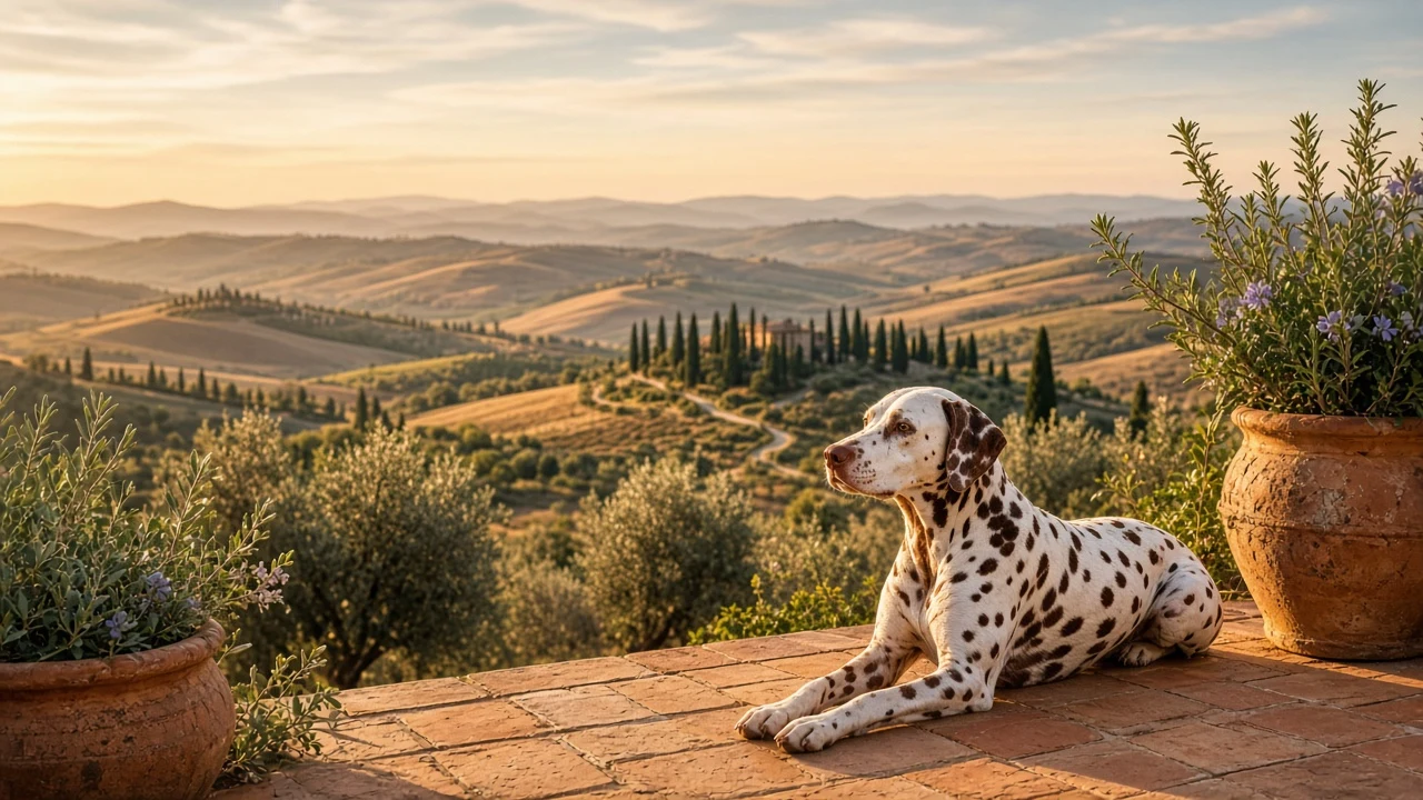 Liver-Spotted Dalmatian on Tuscan Terracotta Terrace