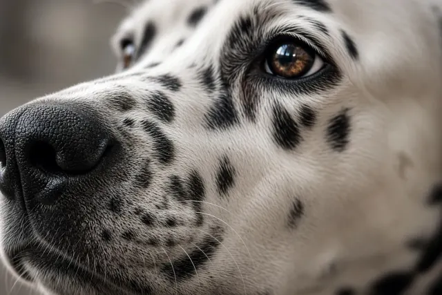 Intimate Macro Portrait of Dalmatian Muzzle and Whiskers