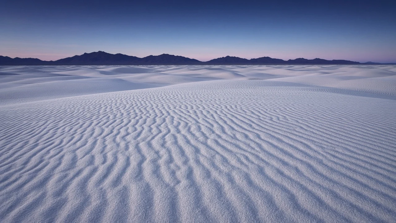 White Sands Gypsum Ripple Field Under Indigo Twilight