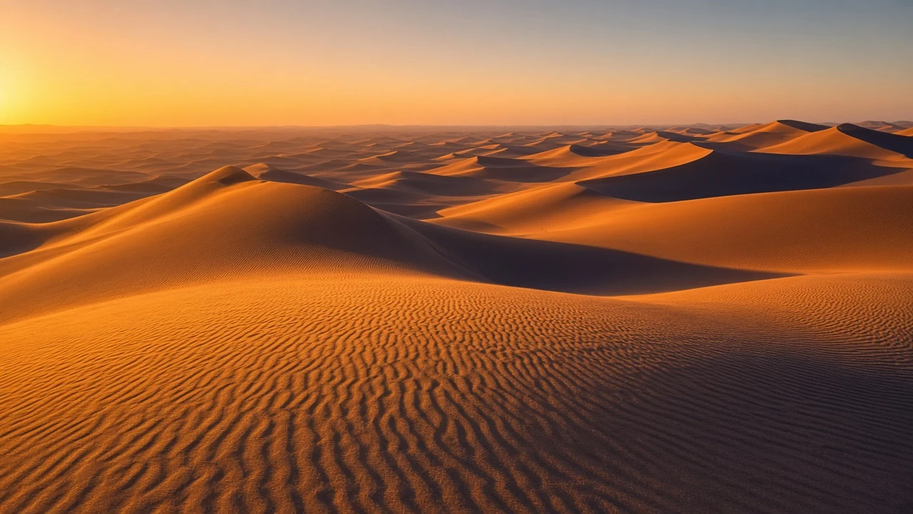 Erg Chebbi Golden Hour Sine Waves and Elongated Shadow Ribbons