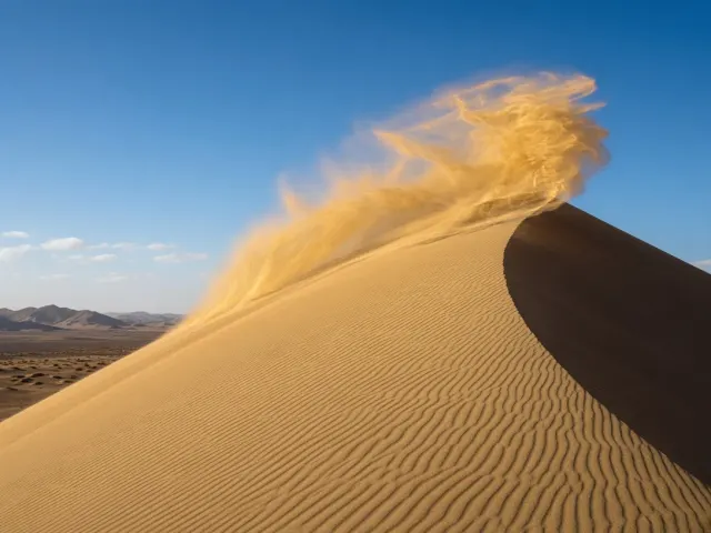Khongoryn Els Wind Ribbons Blowing from Pale Quartz Crests