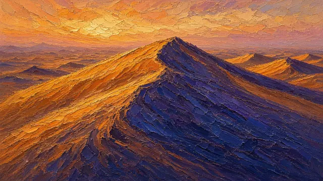 Impasto Palette Knife Study of Sunset Dune Ridges and Ultramarine Lee
