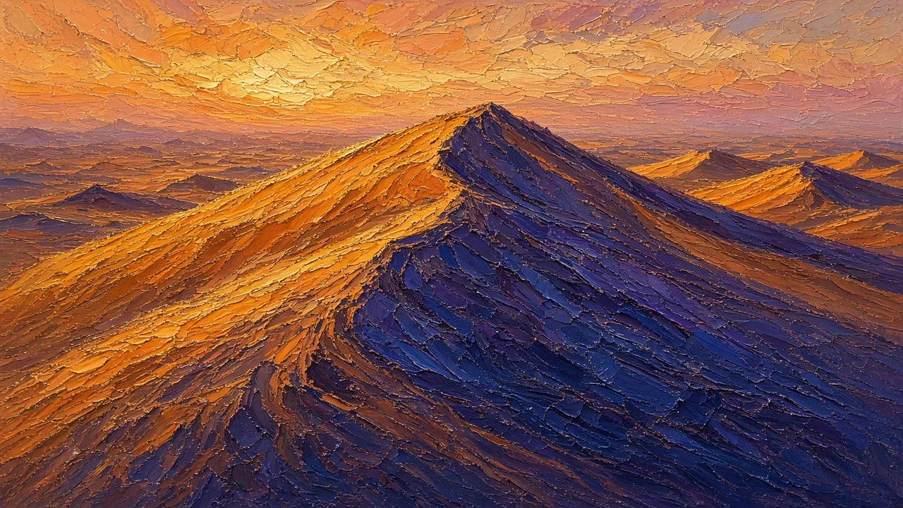 Impasto Palette Knife Study of Sunset Dune Ridges and Ultramarine Lee