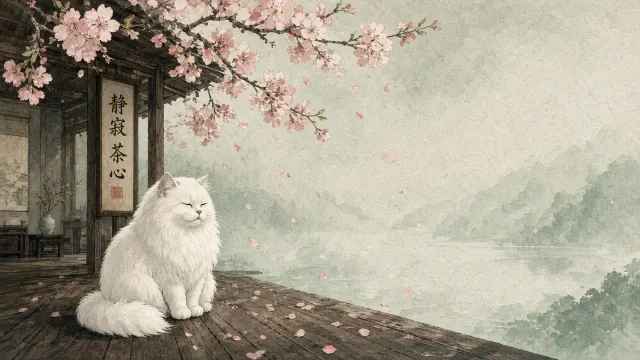 White Persian Contemplation in Traditional Washi Ink and Gouache