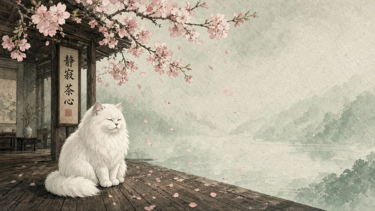 White Persian Contemplation in Traditional Washi Ink and Gouache