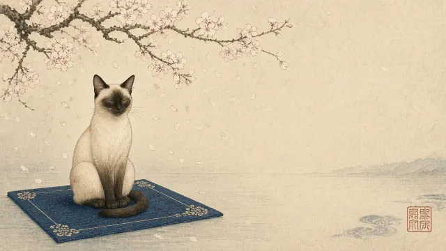 Seal Point Siamese Shin-Hanga Woodcut Reverie