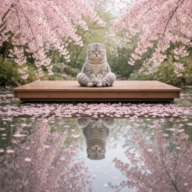 Scottish Fold Reflection by Mirror Pond Petal Carpet