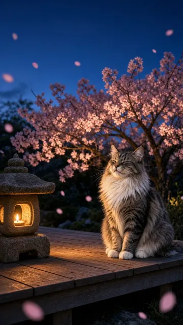Norwegian Forest Cat Evening Hanami Veranda Solitude