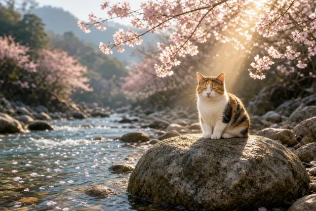 Sunbeam Meditation of a Calico Munchkin by Bubbling Spring