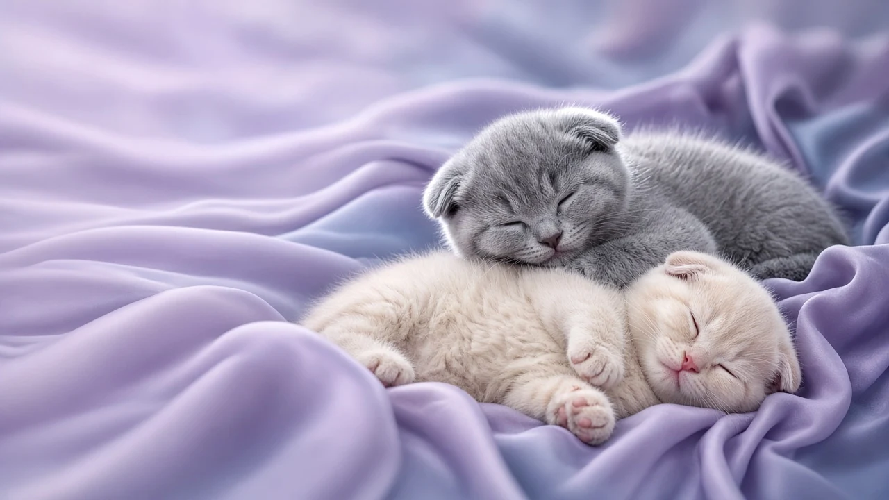 Soft Lavender Studio Portrait of Russian Blue and Cream Fold