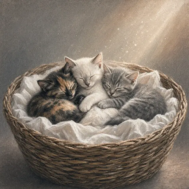 Pastel Chalk Impression of Hamper Slumber in Attic Sunlight