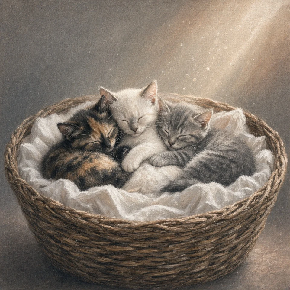 Pastel Chalk Impression of Hamper Slumber in Attic Sunlight