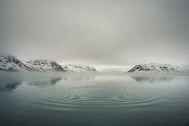 Subpolar Glassy Fjord Mouth Meeting Pale Arctic Seas