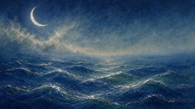 Nihonga Mineral Pigment Study of Moonlit Ocean Ripples