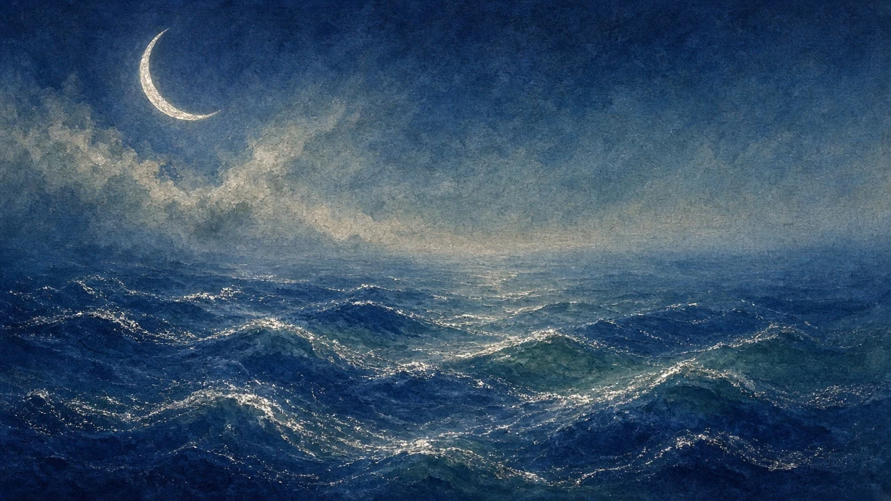 Nihonga Mineral Pigment Study of Moonlit Ocean Ripples
