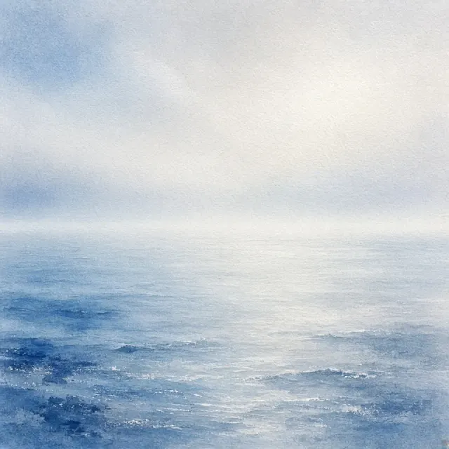 Atmospheric Watercolor Wash of Distant Sea Mist and Horizon