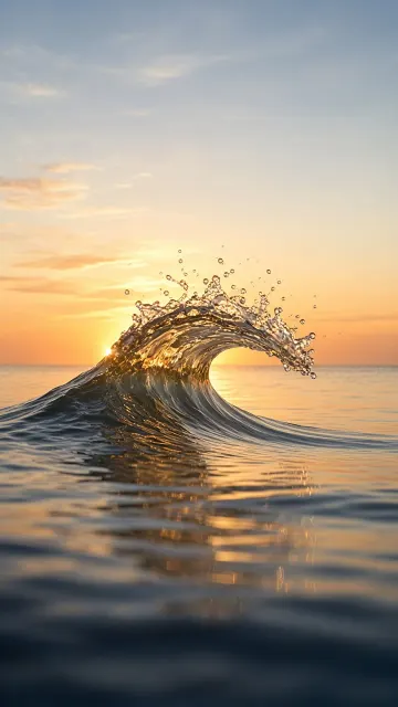 Glassy Wave Crest Rising Gently in Amber Dawn Light