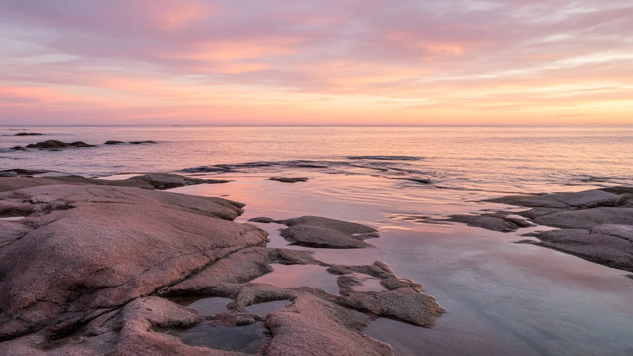 Pink Quartz Coastal Flat with Peaceful Low-Tide Horizon