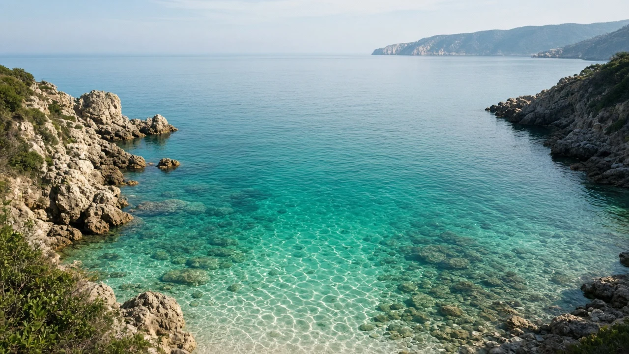 Verdant Coastal Cove with Clear Still Turquoise Shallows