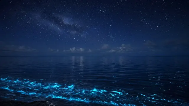 Bioluminescent Nocturne of Gentle Electric Blue Ripples