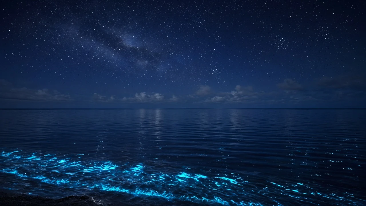 Bioluminescent Nocturne of Gentle Electric Blue Ripples