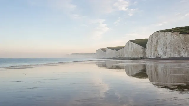 Chalk Cliff Reflections in Low-Tide Tidal Mirror