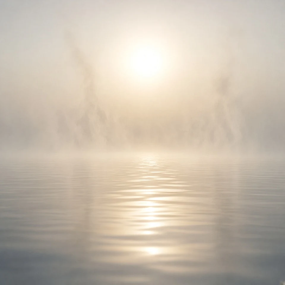 Soft Morning Mist Lifting from Still Coastal Ocean