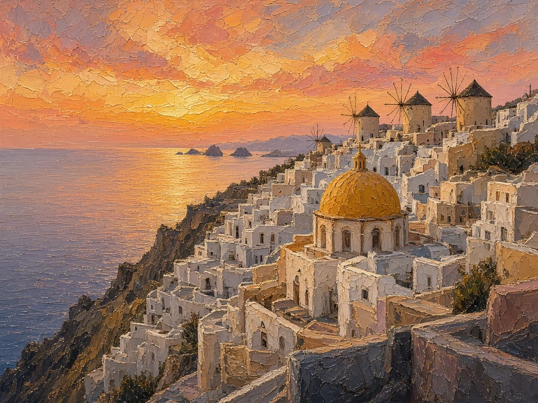 Tiered Rooftops and Gilded Domes in Mediterranean Evening Glow