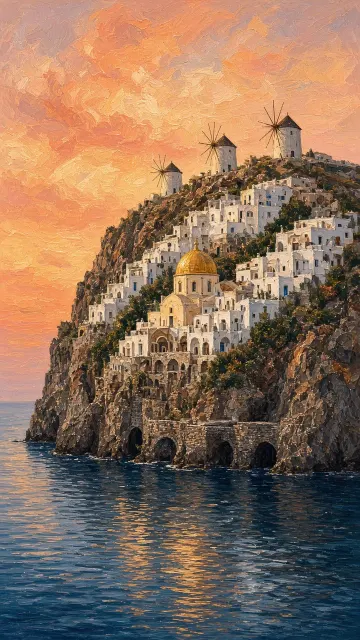 Phone Wallpaper Sunset Sky Over Mediterranean Village Base