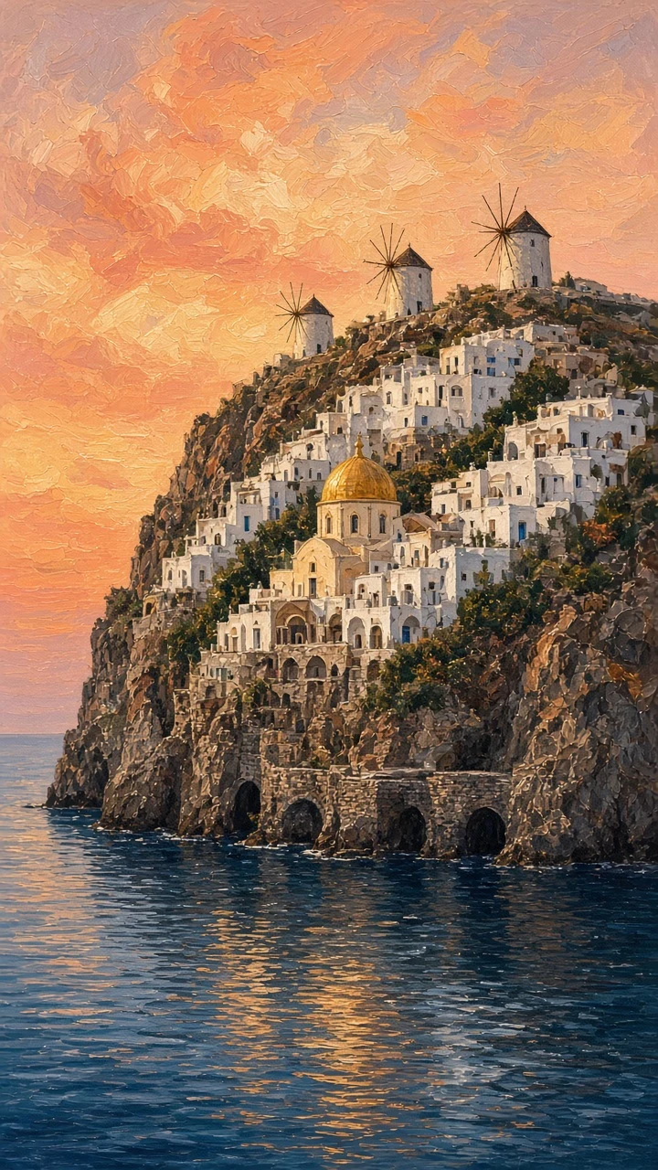 Phone Wallpaper Sunset Sky Over Mediterranean Village Base