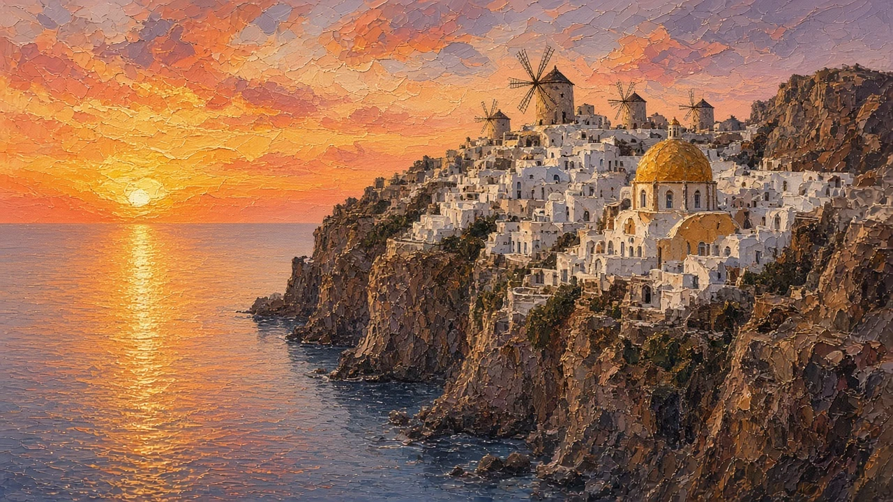 Fine Art Gallery Panorama of Whitewashed Village at Dusk