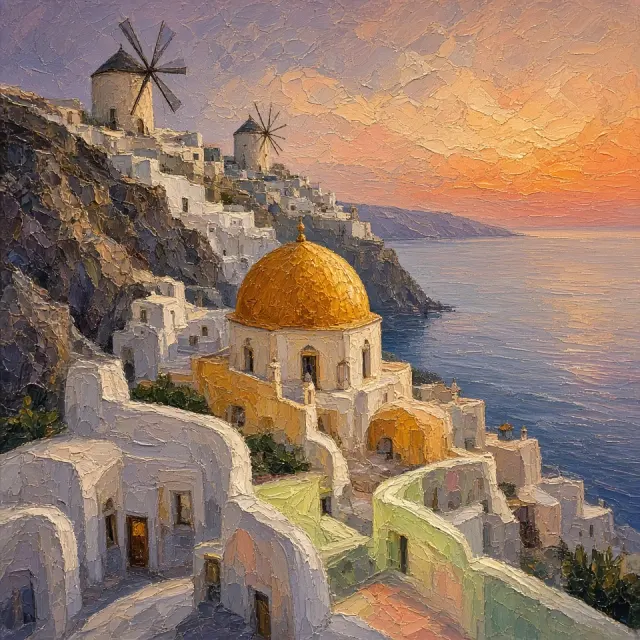 Buttery Impasto Study of Sunset Domes and Cliff Windmills