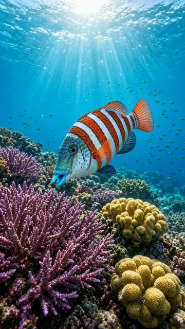 Harlequin Tuskfish over Vibrant Australian Reef
