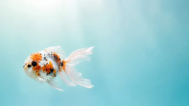 Pearlscale Goldfish Hovering in Still Waters