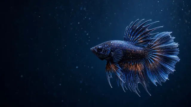 Midnight Betta with Flowing Fins Low Angle
