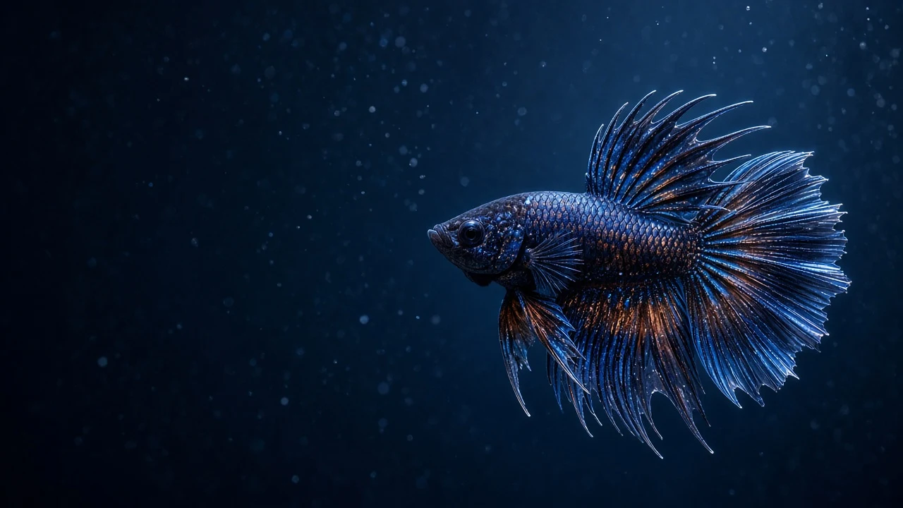 Midnight Betta with Flowing Fins Low Angle