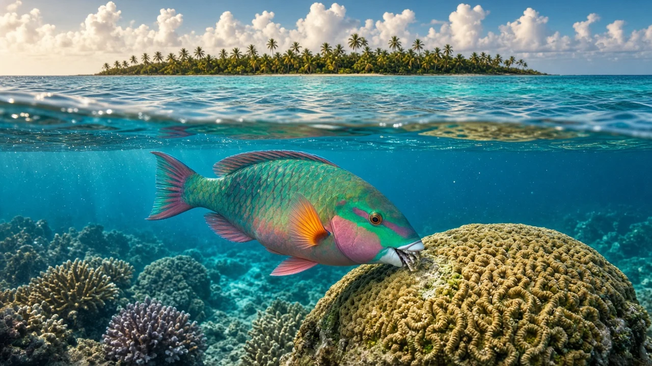 Split-Level Parrotfish Feeding on Shallows