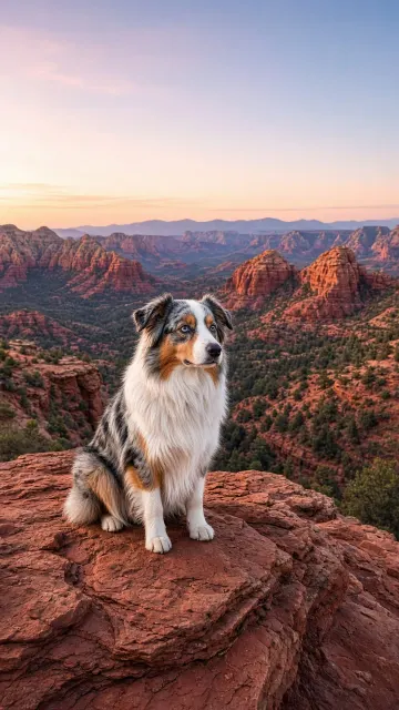 Australian Shepherd Atop Sedona Red Rock Vista