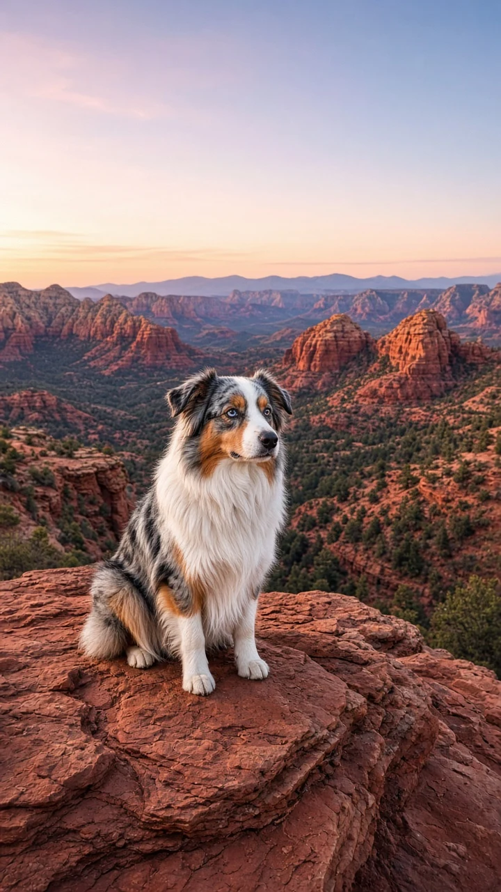 Australian Shepherd Atop Sedona Red Rock Vista