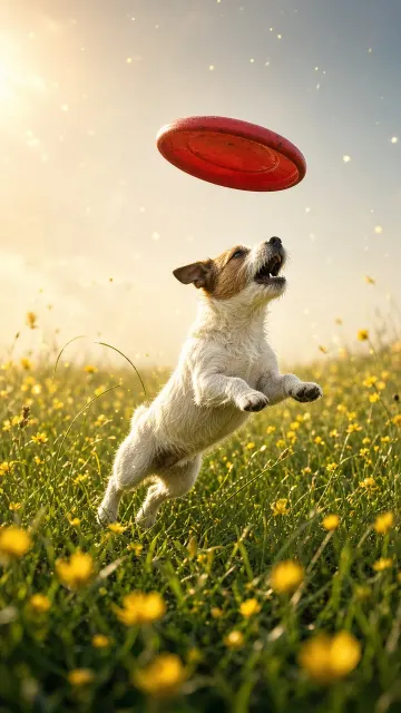 Jack Russell Terrier Mid-Air Catch in Summer Meadow