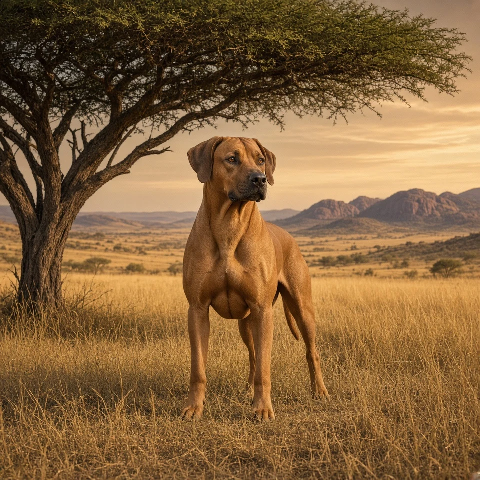 Rhodesian Ridgeback in Sun-Drenched African Savanna