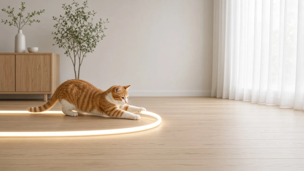 Minimalist Scandinavian Interior with Illuminated Neon Ribbon